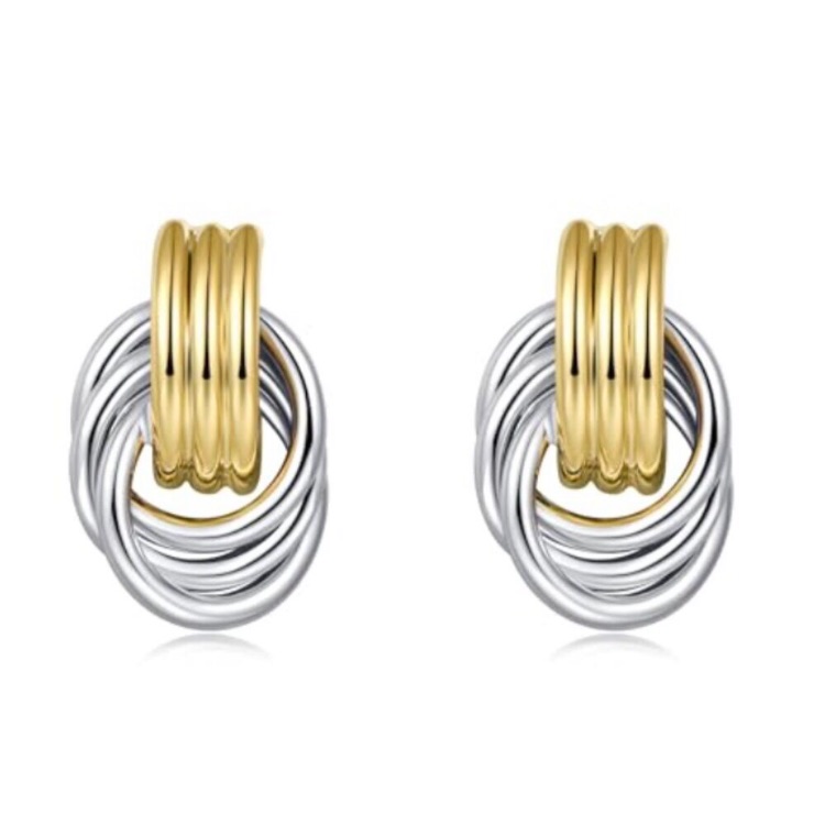 Double Circle 14k Gold Plated Silver Earrings New 39$